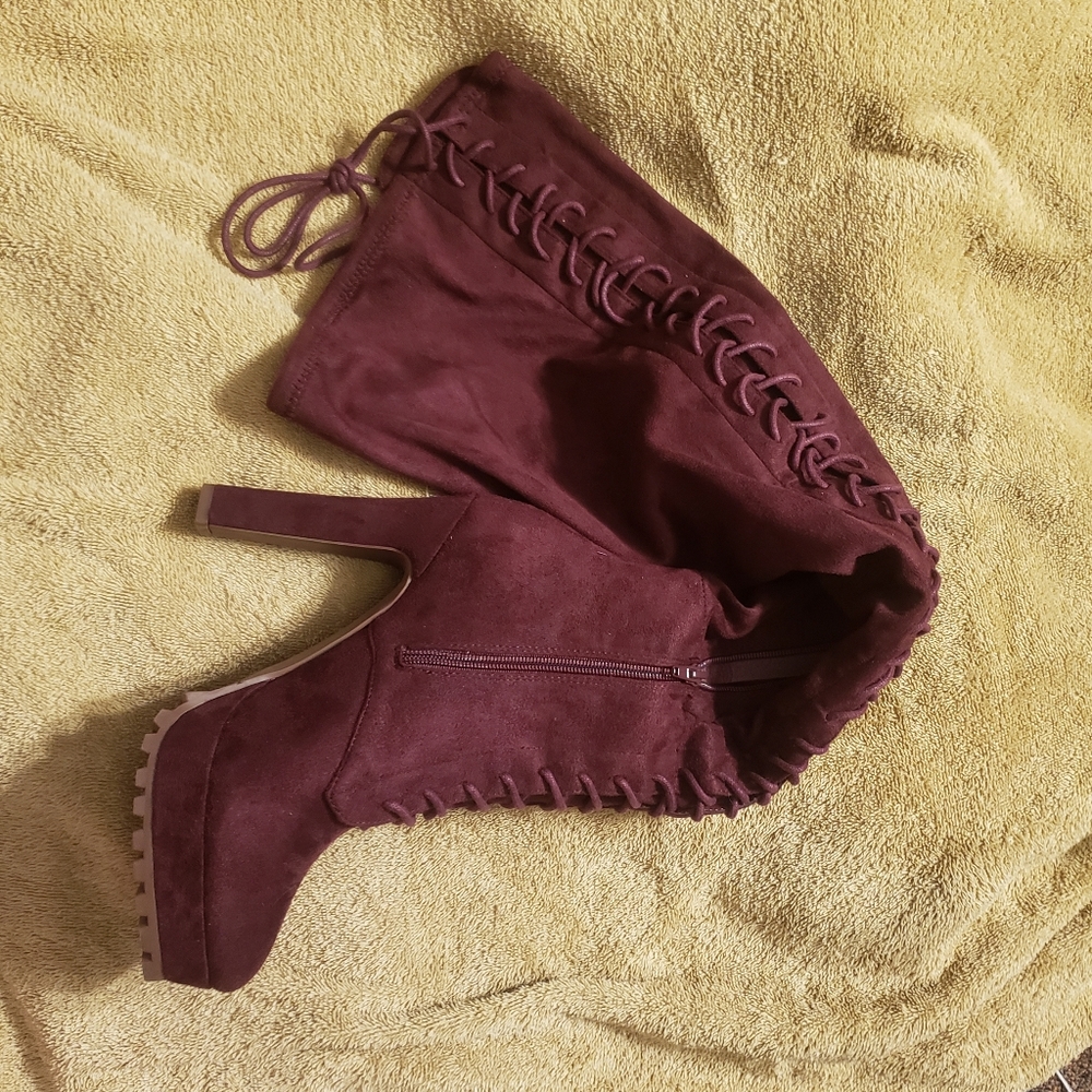 Burgundy thigh highs